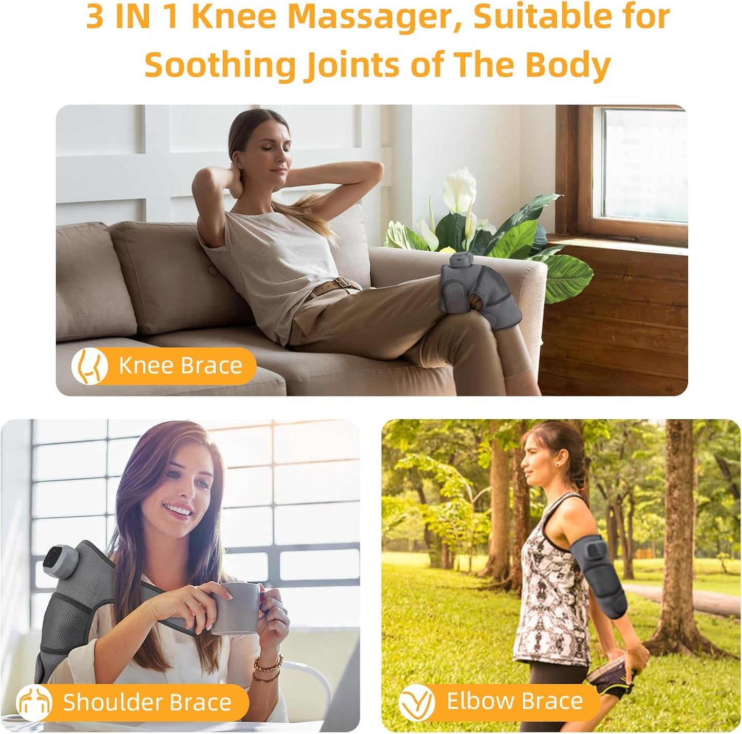 Cordless Knee Massager with Heat, Knee Shoulder Elber 3-In-1
