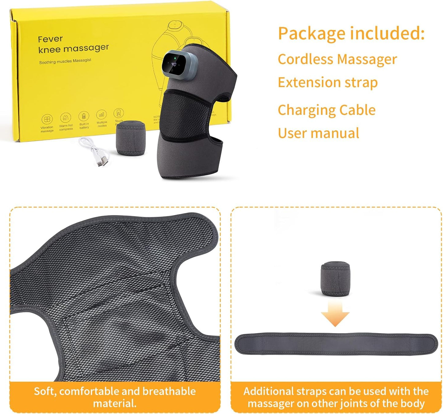 Cordless Knee Massager with Heat, Knee Shoulder Elber 3-In-1