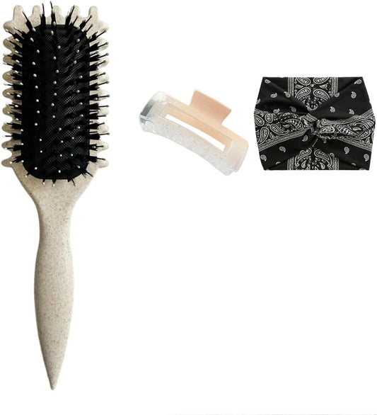 Boar Bristle Curl Defining Brush – Including Hair Grab and Headband